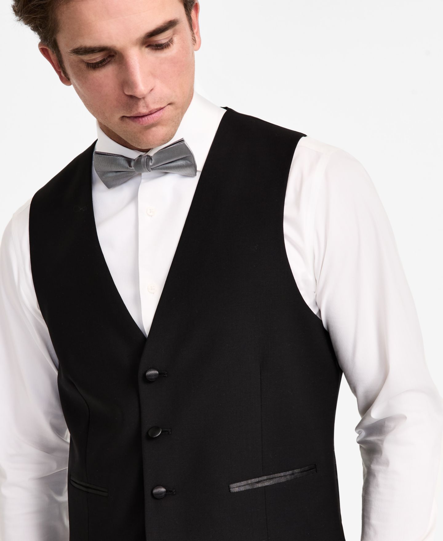 Мужской жилет Calvin Klein Slim-Fit Wool-Blend Tuxedo Vest, цвет: Чёрный — фото 3