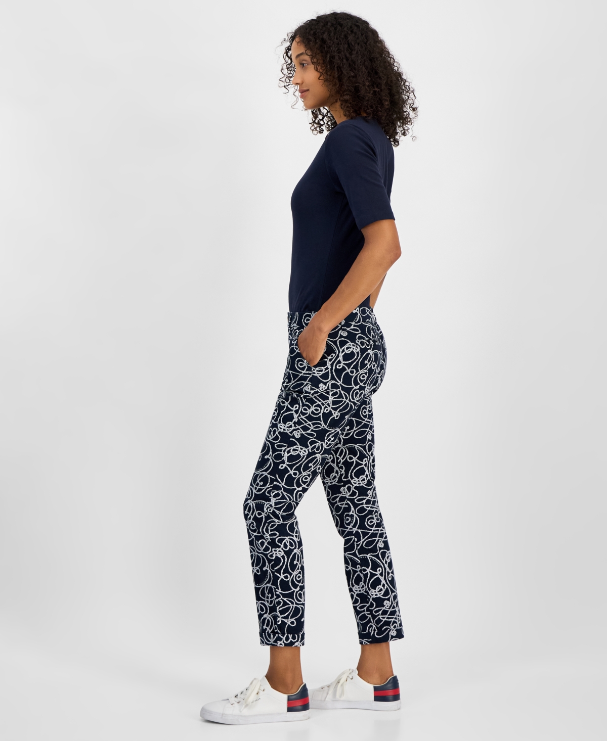 Tommy Hilfiger Women's Rope-print Hampton Chino Pants In Blue