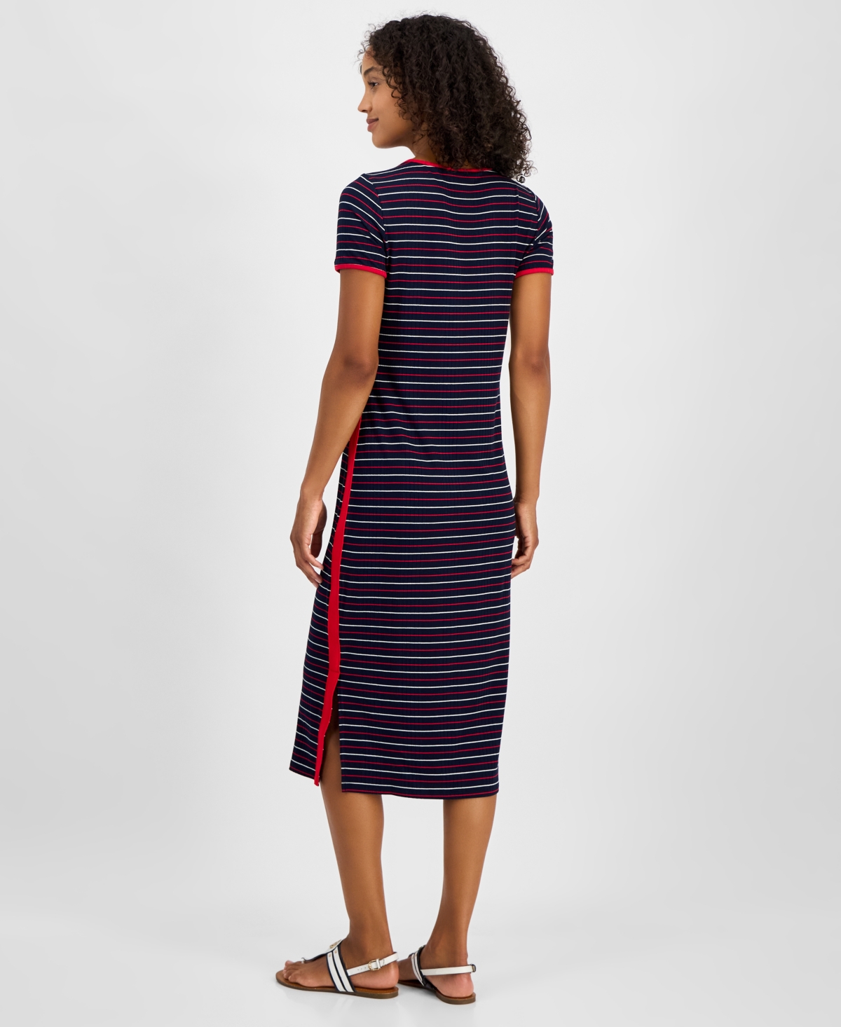 Tommy Hilfiger Women's Striped Short-sleeve Midi Dress In Sky Captain Multi