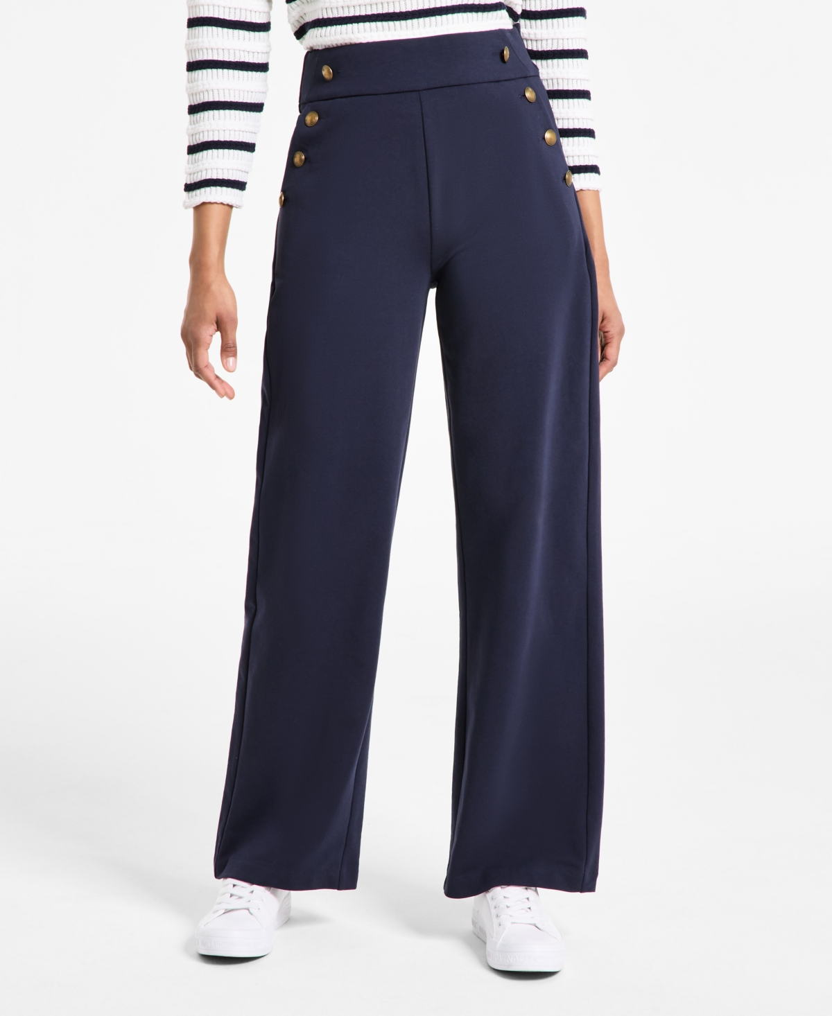 Nautica Jeans Women's Braided Pointelle Knit Sweater In Night Sky