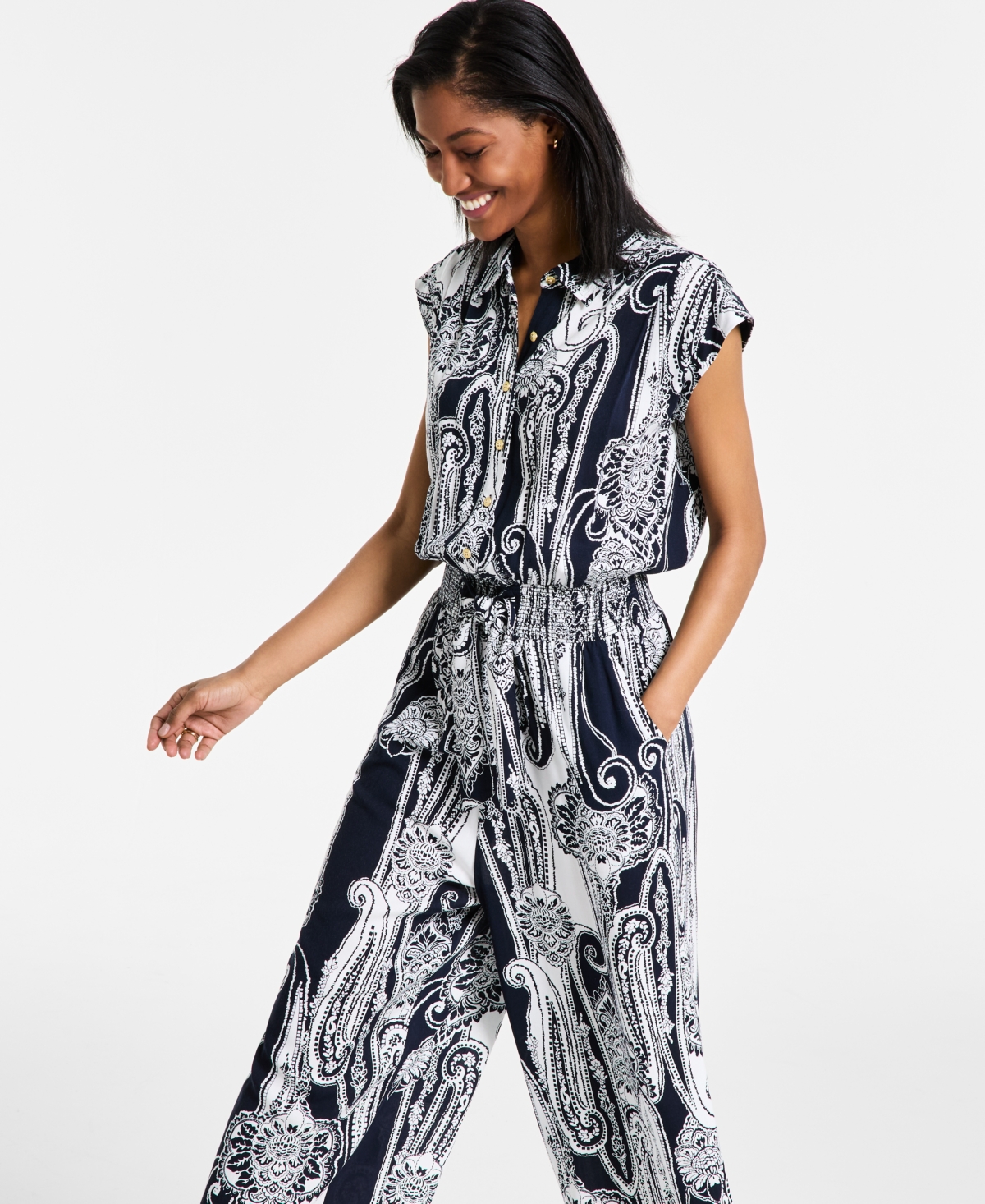 NAUTICA JEANS WOMEN'S PAISLEY SHIRT JUMPSUIT 