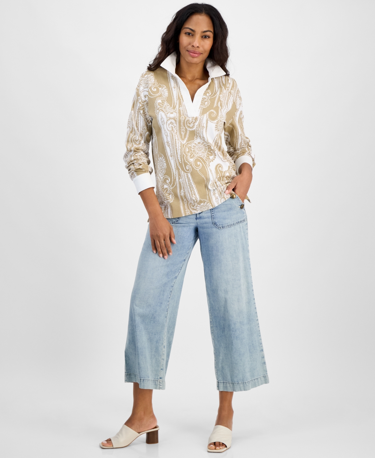NAUTICA JEANS WOMEN'S PAISLEY CONTRAST COTTON TUNIC TOP 