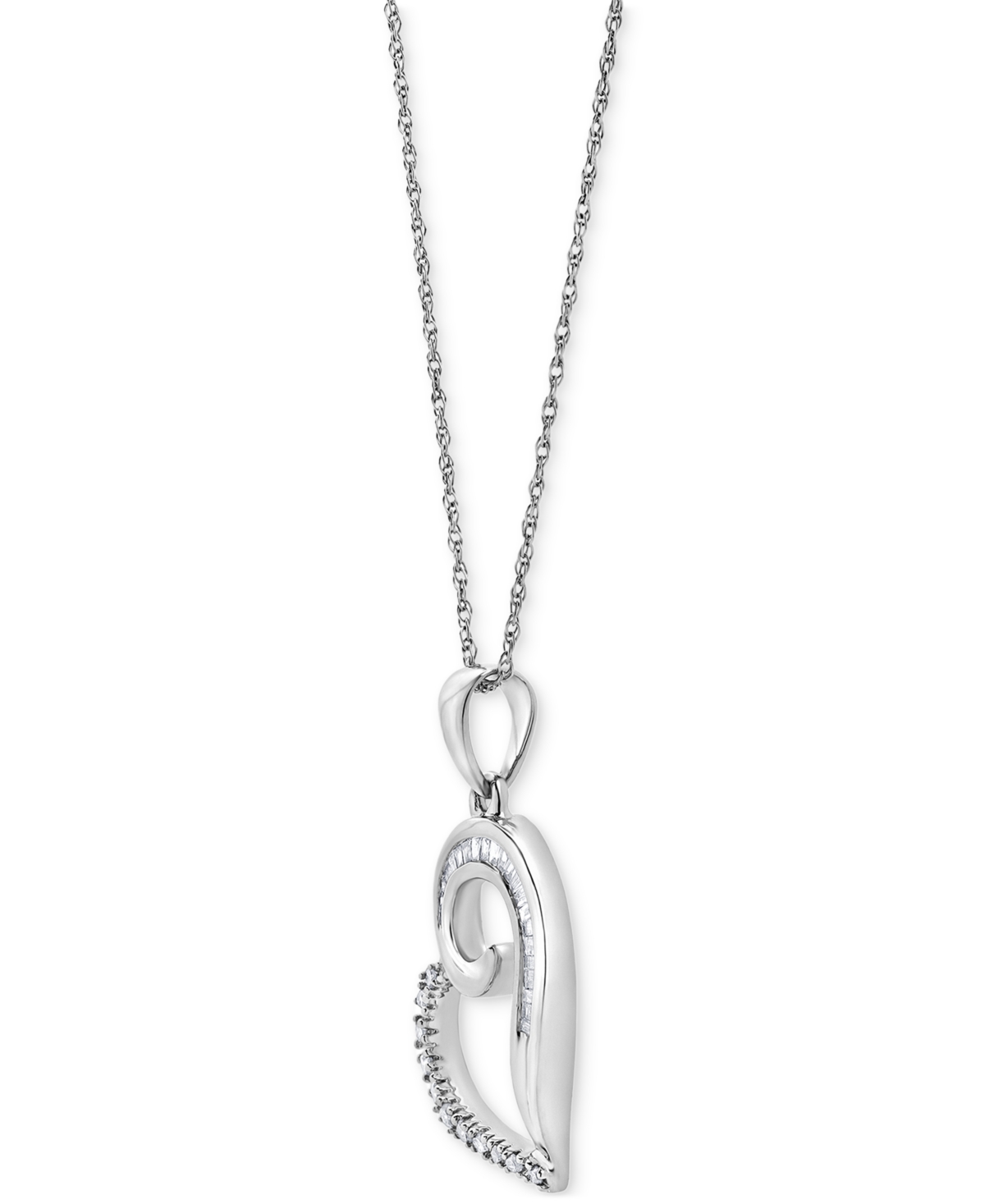 Macy's Diamond Heart 18" Pendant Necklace (1/5 Ct. T.w.) In 10k White Gold In White Gold