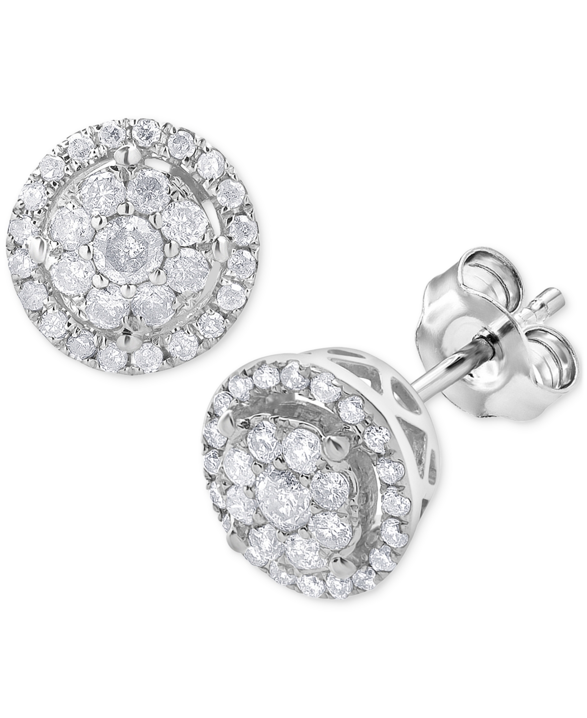 Macy's Diamond Cluster Round Stud Earrings (1/2 Ct. T.w.) In 10k White Gold In White Gold