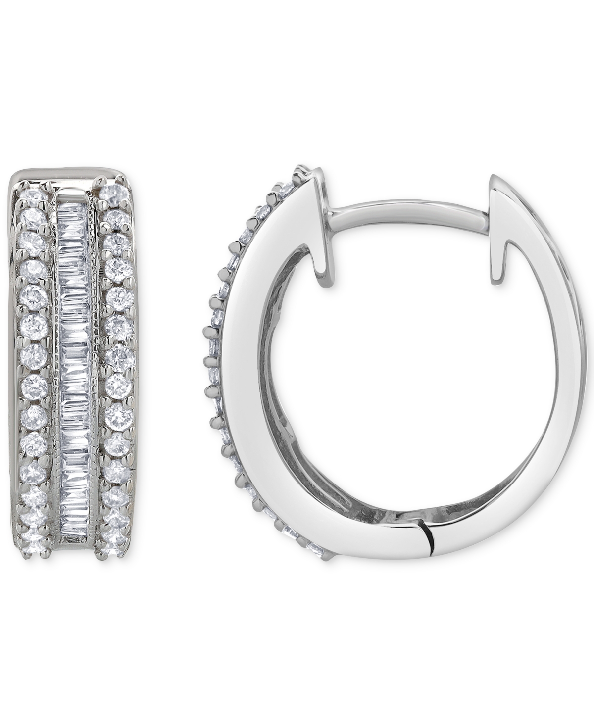 Macy's Diamond Triple Row Hoop Earrings (1/2 Ct. T.w.) In 14k White Gold In White Gold