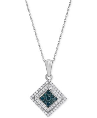 Macy's - Blue Diamond (1/5 ct. t.w.) & White Diamond (1/3 ct. t.w.) 18" Pendant Necklace in 10k White Gold