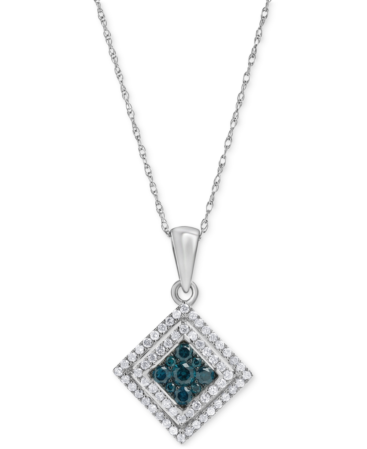 Macy's Blue Diamond (1/5 Ct. T.w.) & White Diamond (1/3 Ct. T.w.) 18" Pendant Necklace In 10k White Gold In White Gold