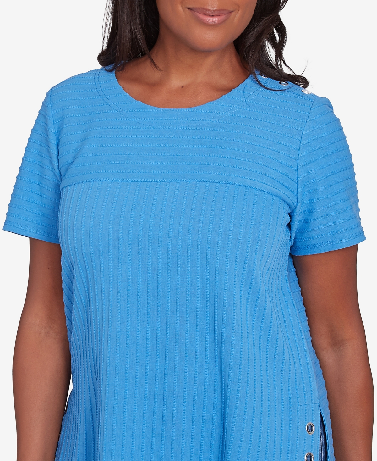 Alfred Dunner Petite Classics Solid Textured Short Sleeve T-shirt In Azure