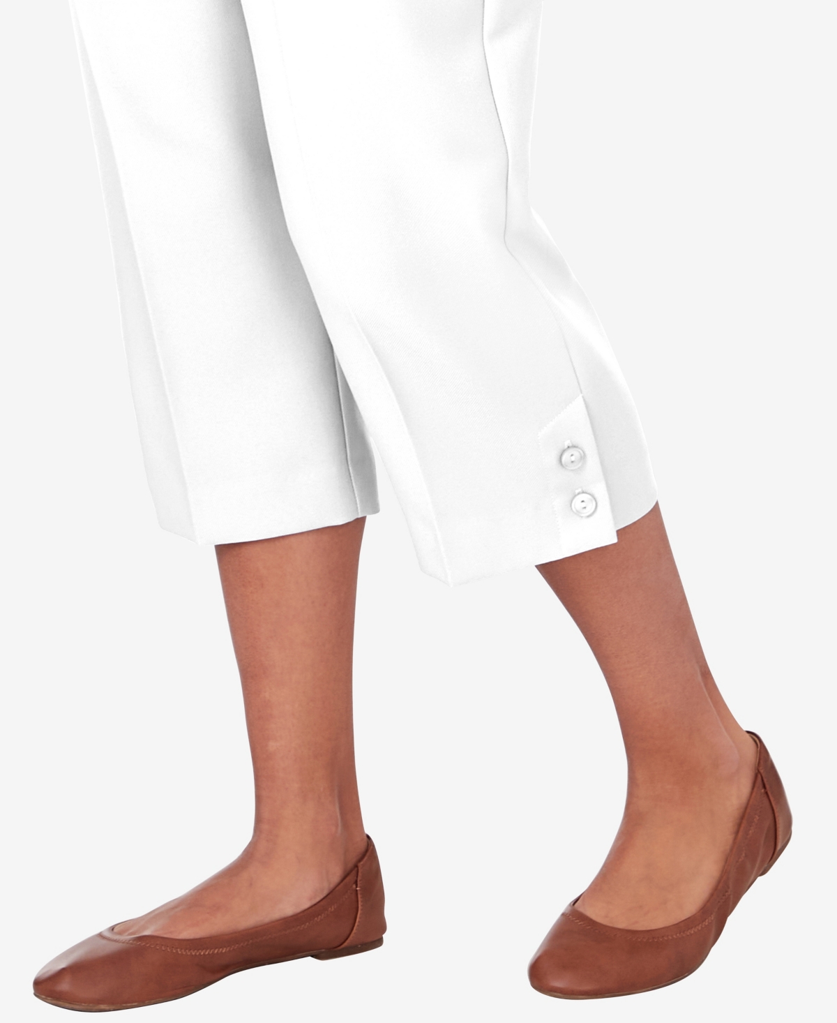 Alfred Dunner Petite Classic Stretch Waist Accord Button Hem Capri Pants In White