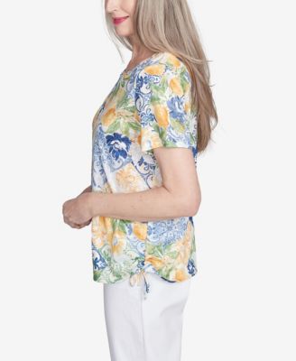 Women's Lemon Tile Knotted Crew Neck Top