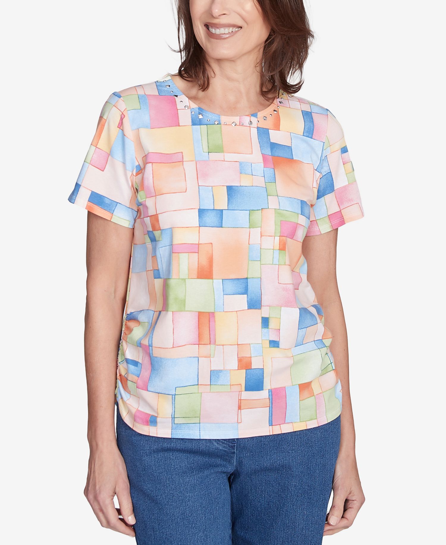 Women's Color Block Tile Top with Side Ruching