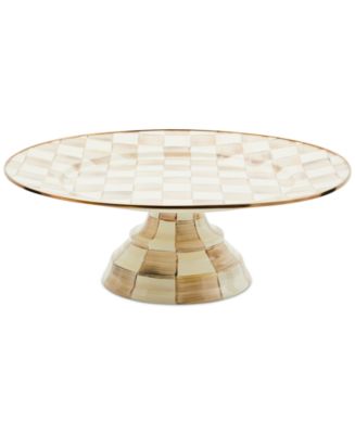 Mackenzie Childs Mocha Check Large Pedestal Platter
