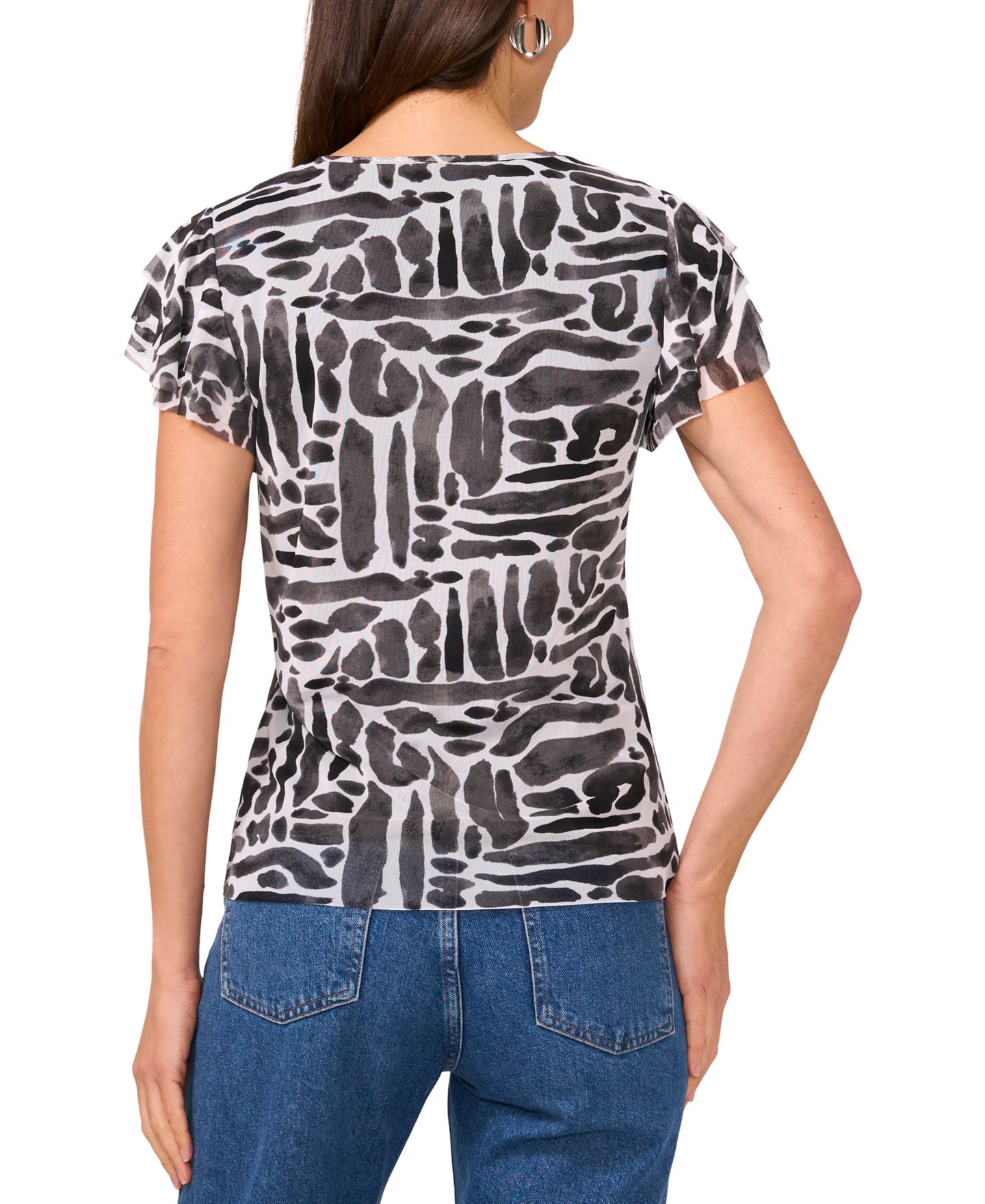 Женский топ Vince Camuto Printed Flutter-Sleeve, цвет: Белый — фото 2