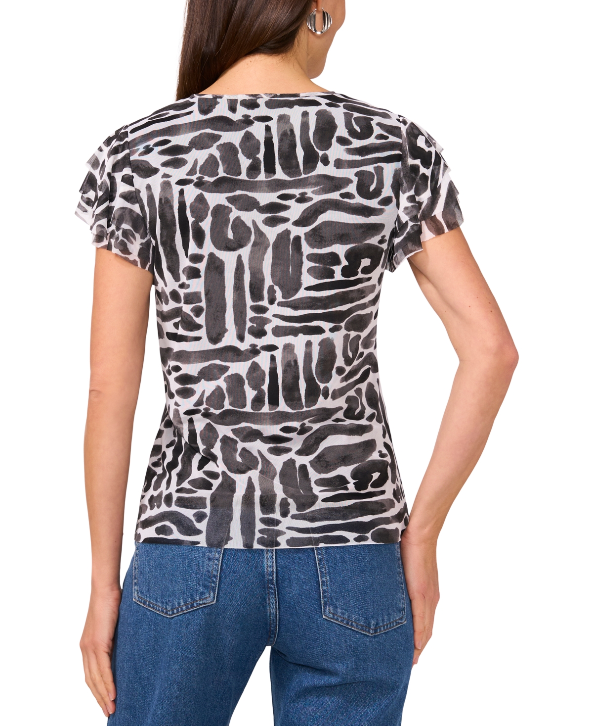 VINCE CAMUTO WOMEN'S PRINTED FLUTTER-SLEEVE TOP 