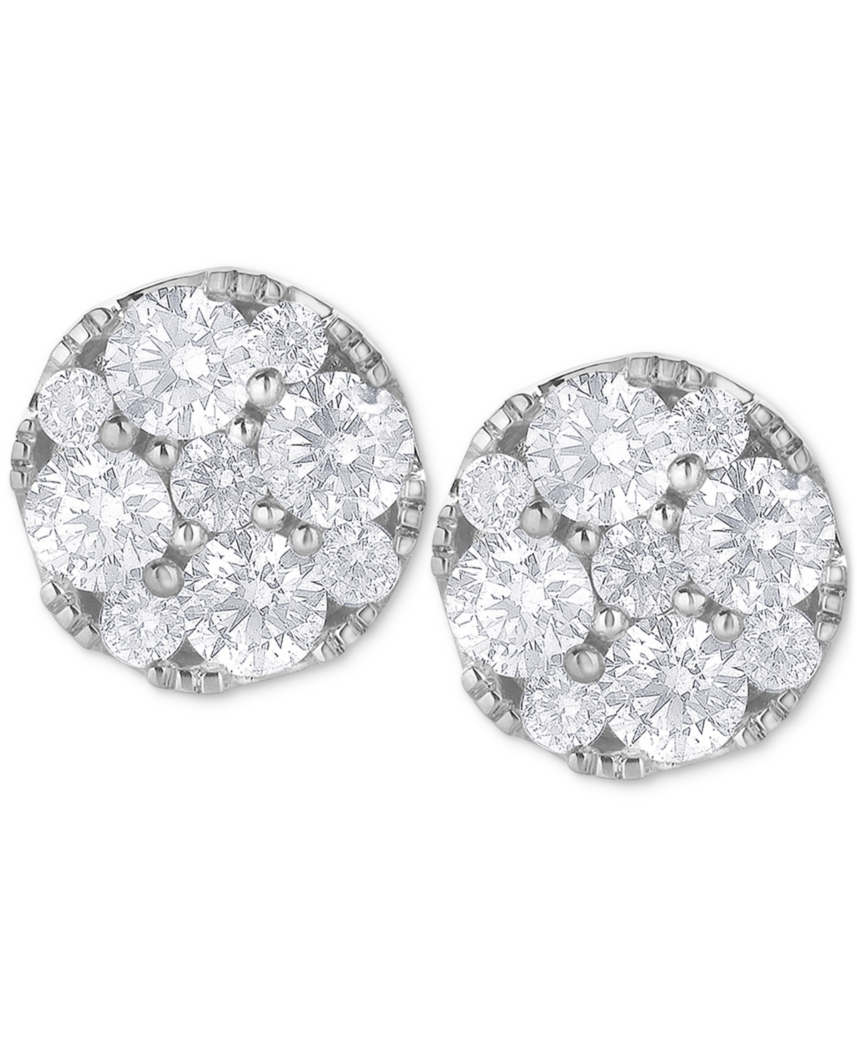 Macy's Diamond Cluster Stud Earrings (1 Ct. T.w.) In 14k White Gold In White Gold