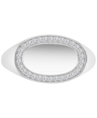 Macy's - Cubic Zirconia Oval Halo Polished Signet Ring in Sterling Silver