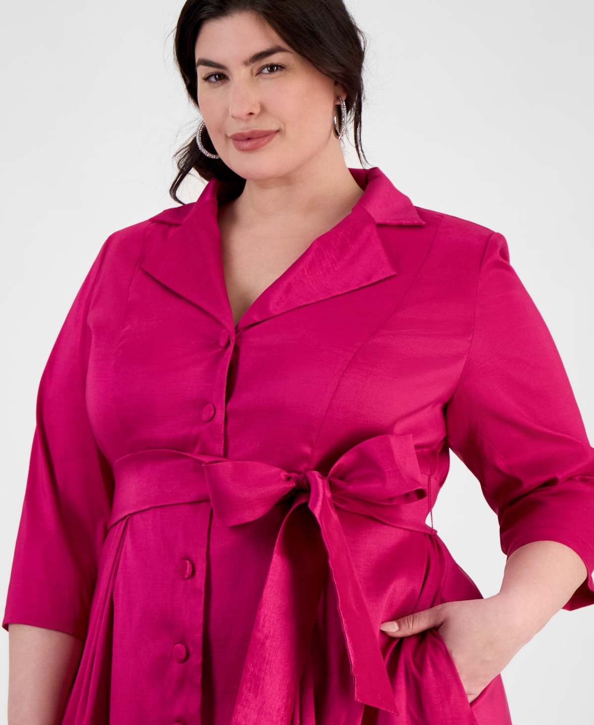Alex Evenings Plus Size Notched Collar 3/4-sleeve Shirtdress In Magenta