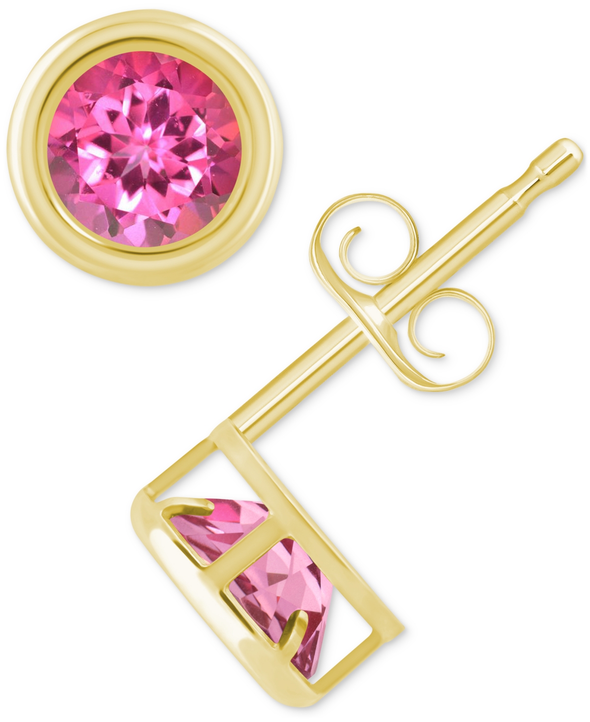 Macy's Lab-created Opal Bezel Stud Earrings (1-1/5 Ct. T.w.) Stud Earrings In 10k Gold (also In Additional In Pink Topaz,gold