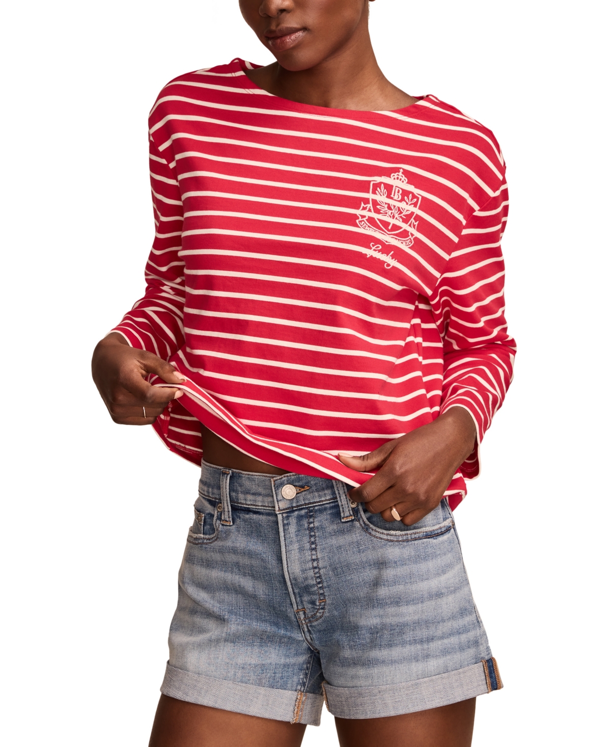 Shop Lucky Brand Women's Breton Striped Cotton Long-sleeve T-shirt In Red Stripe
