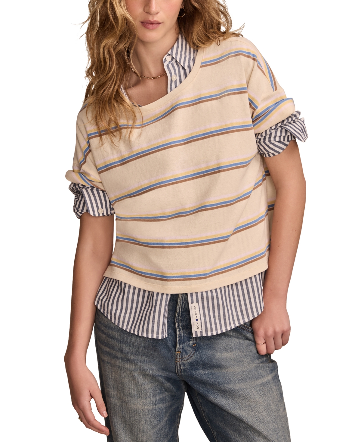 Lucky Brand Women's Striped Short Sleeve T-shirt In Neutral Stripe