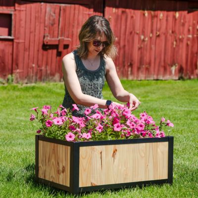 Acacia Wood Steel-Framed Planter Box with Removable Bag, 27.75" W x 20" D x 15.5" H