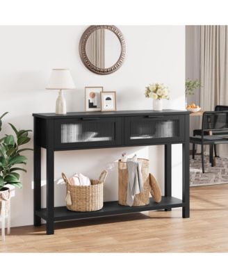 Entryway Table, Wood Console Table with 2 Glass Drawers