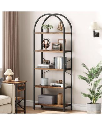 Arched Bookshelf, 5-Tier Open Bookshelf, Modern Bookcase Storage Shelves with Metal Frame