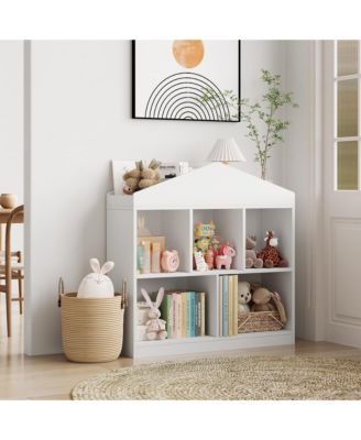 Kids Bookshelf White Toy Storage Organizer 5-Cubby Bookcase