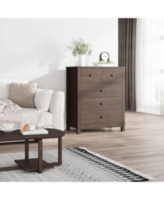 5 Drawer Dresser, Wooden Chest of Drawers, Modern Storage Tower with Metal Handles, Storage Organizer Unit with Deep Space for Bedroom, Living Room, Hallway