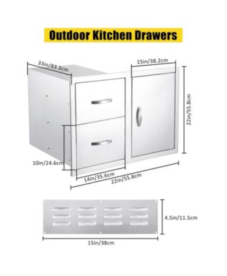 33''W x 22''H x 22''D Outdoor Kitchen Drawer Combo with Paper Towel Rack, BBQ Access Door Drawers Combo with Stainless Steel, Perfect for BBQ Grill Station Outdoor Kitchen Storage Cabinet