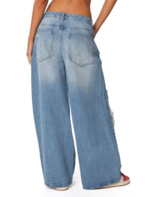Womens Distressed Low Rise Baggy Jeans