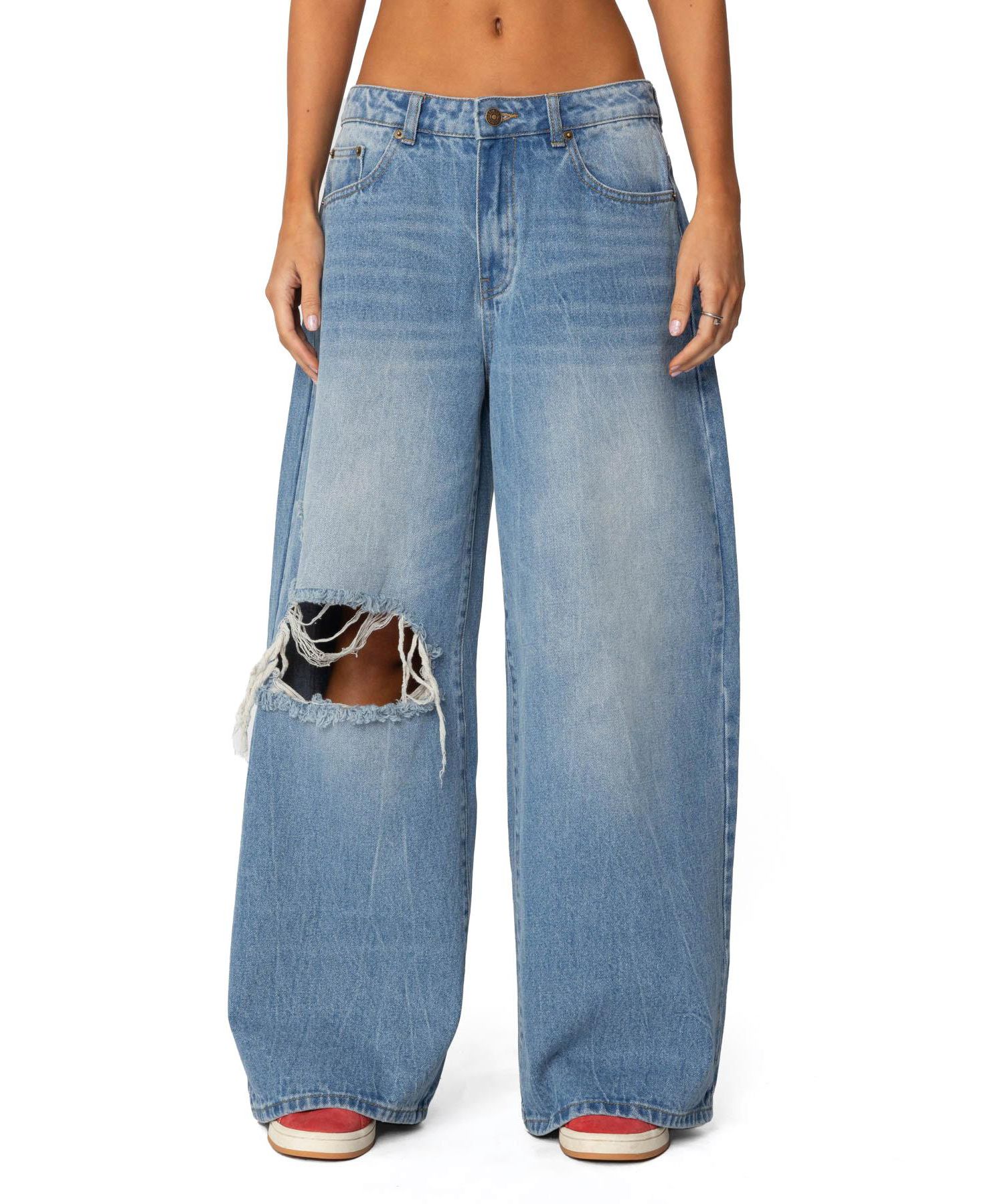 Women's Distressed Low Rise Baggy Jeans