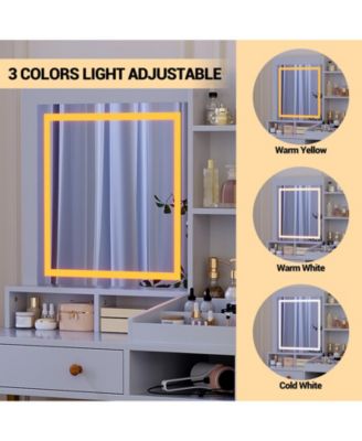 Vanity Desk with Mirror & 3 Color Led Lighted