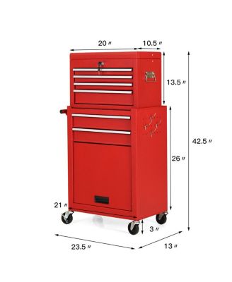 2 in 1 Rolling Cabinet Storage Chest Box Garage Toolbox Organizer w/ 6 Drawers