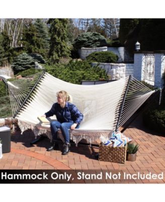 Heavy-Duty 2-Person Woven Polyester Style Hammock with Crocheted edges and Wooden Spreader Bars - 600 lb Weight Capacity