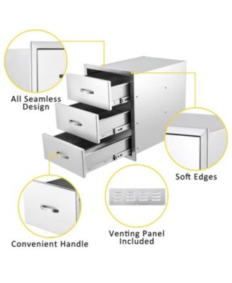Outdoor Kitchen Drawers 14W x 21H x 23D, Flush Mount Double BBQ Access Drawers with Stainless Steel Handle & Venting Panel, BBQ Island Drawers for Kitchen Island, Grill Station