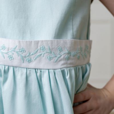 Big Girls Heirloom Round Collar Sateen Party Dress with Embroidered Sash