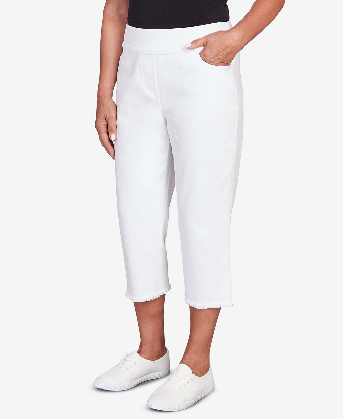 Alfred Dunner Plus Size Banded Denim Capri Pants In White