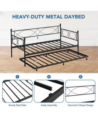 Twin Daybed with Trundle, Day Bed with Trundle Bed Twin, Twin Size Mattress Foundation with Steel Slat Support for Kids Teens Adults Living Room