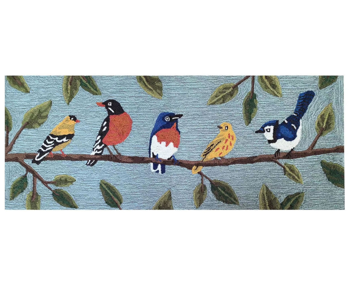 Liora Manne Frontporch Birds On A Branch 2'x5' Runner Area Rug In Blue