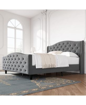 Queen Size Velvet Platform Bed Frame w/Headboard and Footboard Upholstered Bed Frames