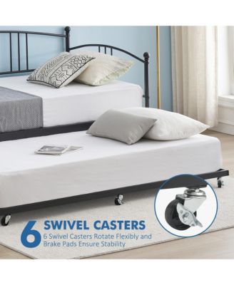 Twin Daybed with Trundle, Metal Twin Size Daybed with Pullout Trundle 6 Casters
