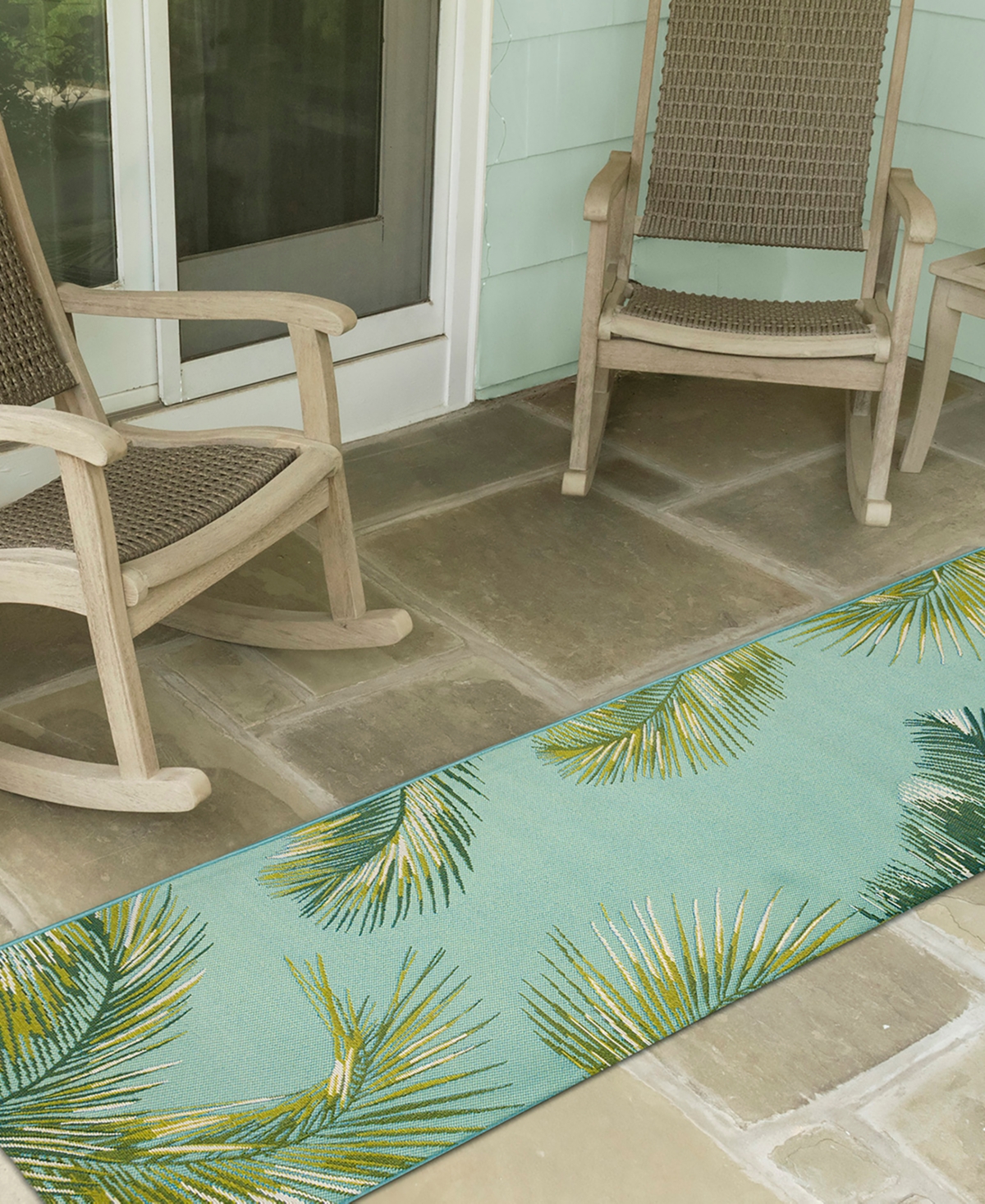 Liora Manne Marina Palm Border 1'11"x7'6" Runner Area Rug In Aqua