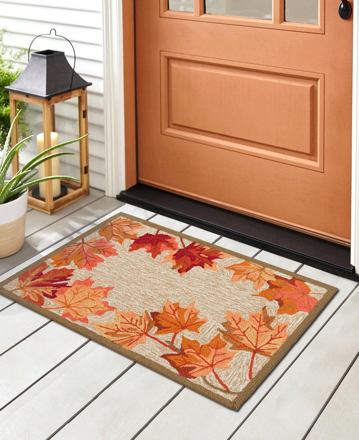 Liora Manne Ravella Falling Leaves Border 2'x3' Area Rug In Tan