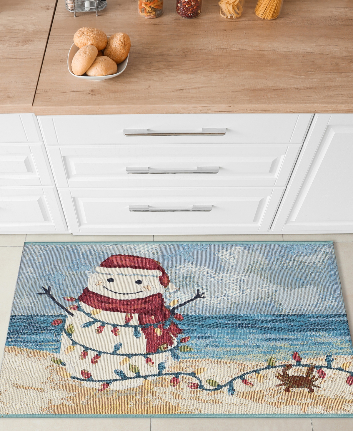 Liora Manne Esencia Beach Snowman 2'x2'10" Area Rug In Ocean
