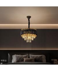 Modern Crystal Chandeliers 3 Tiers Black and Gold Pendant Light Fixtures, 5 Lights Black Modern Chandeliers for Living Room Dining Room Bedroom Kitchen