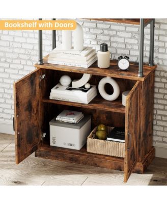 Tribesigns 31.5” Wood Industrial Tall Bookshelf with Doors – Freestanding Metal Frame Storage Organizer for Bedroom