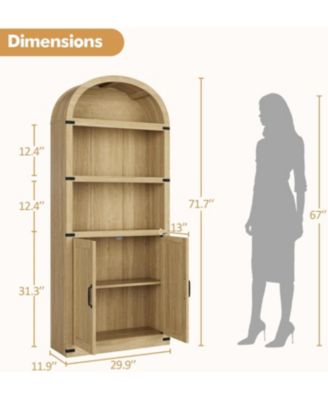 Bookcase with Doors Arched Bookshelf 71.65in Tall Bookcase Farmhouse Cabinet