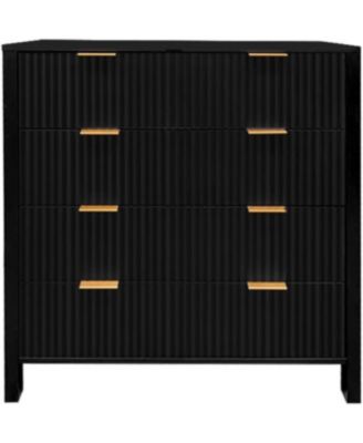 Dressers Chests of Drawers, MDF Board Chest of Four Drawers - Stylish Wavy Style, Large Storage Space, Multi-Purpose, Dresser for Bedroom, Easy to Assemble, Black