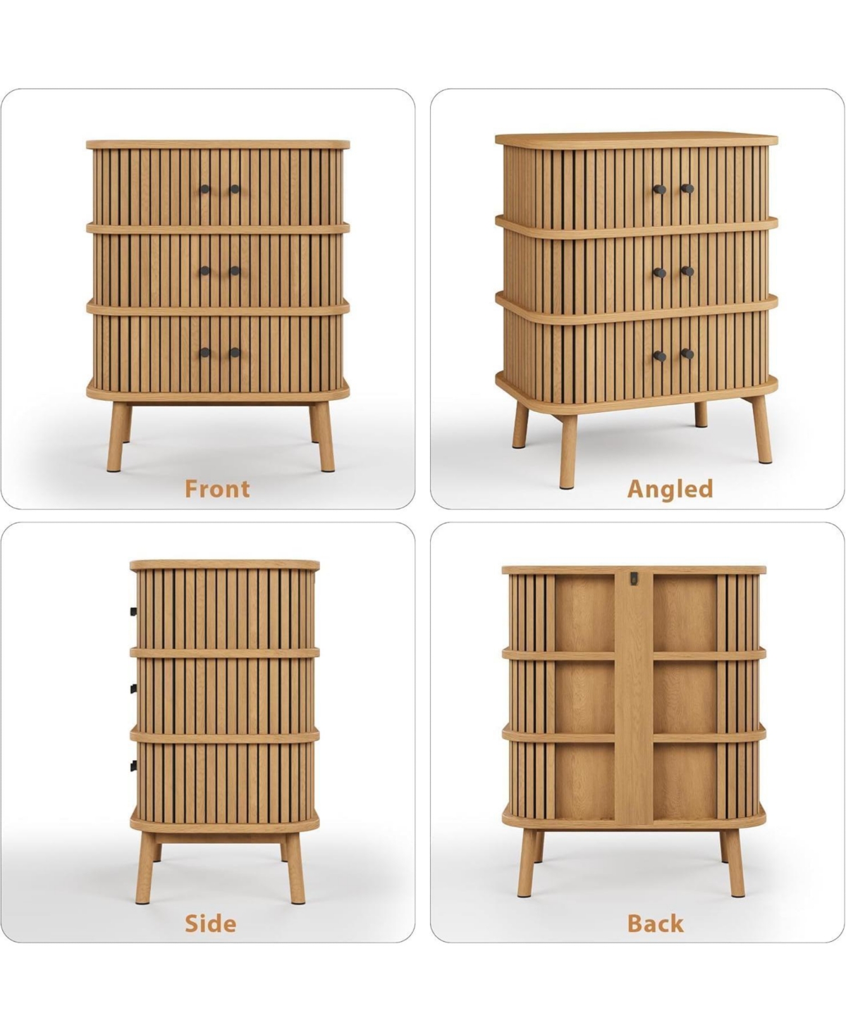 6 Drawer Dresser, Horizontal Chests of Double Drawers for Bedroom, Mid Century Dresser with Black Handles and Wooden Legs, Storage Drawer Organizer fo